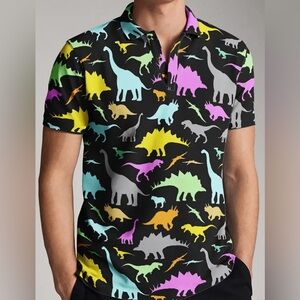 NWOT men’s medium Dino boutique polo polyester spandex pit 20 length 27.5